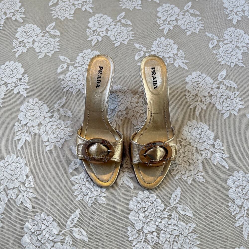 Vintage Prada Gold Metallic Buckle Heels Size 40 / US 9